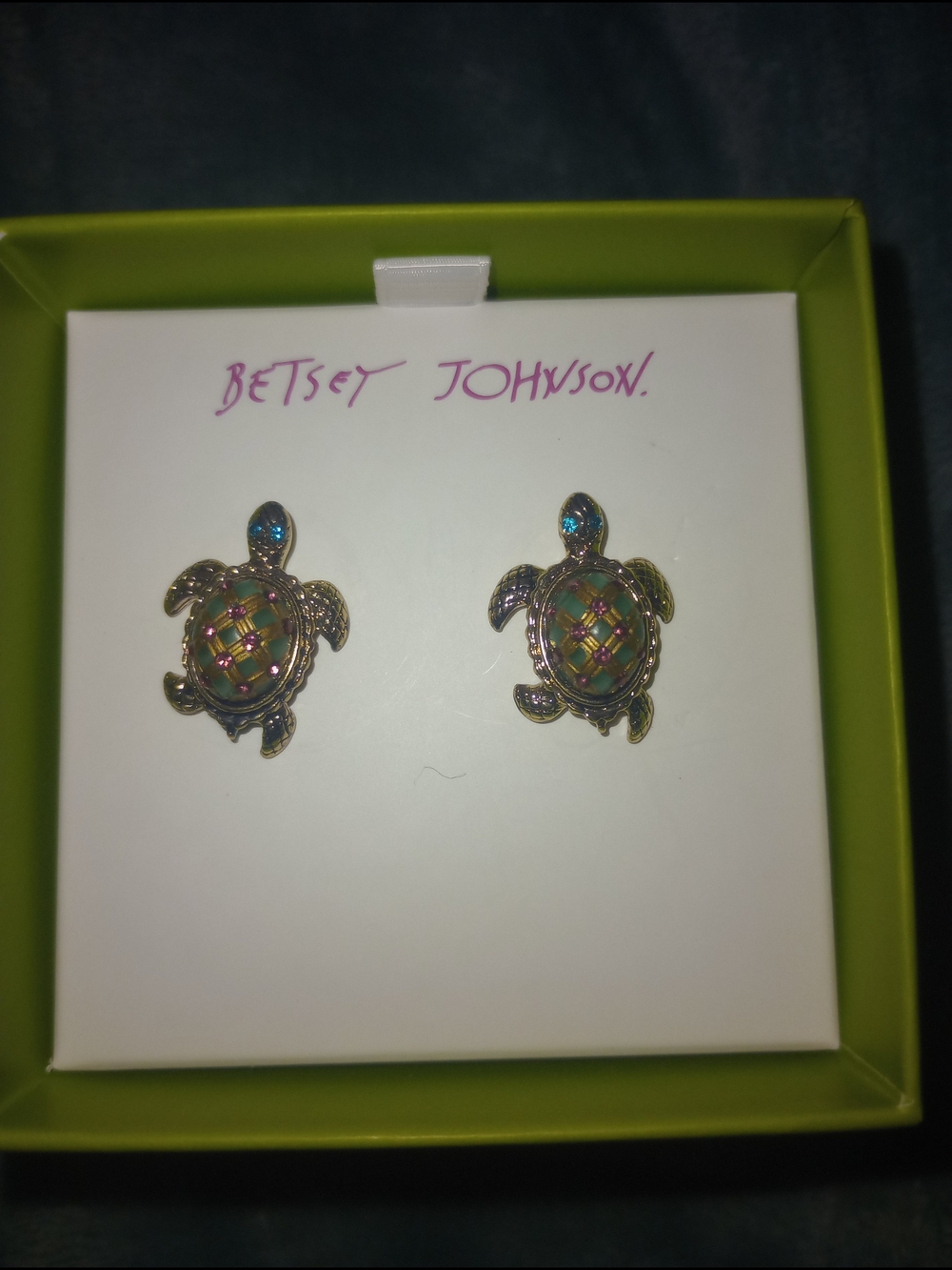 Betsey Johnson Multicolor Green Turtle Stud Earrings